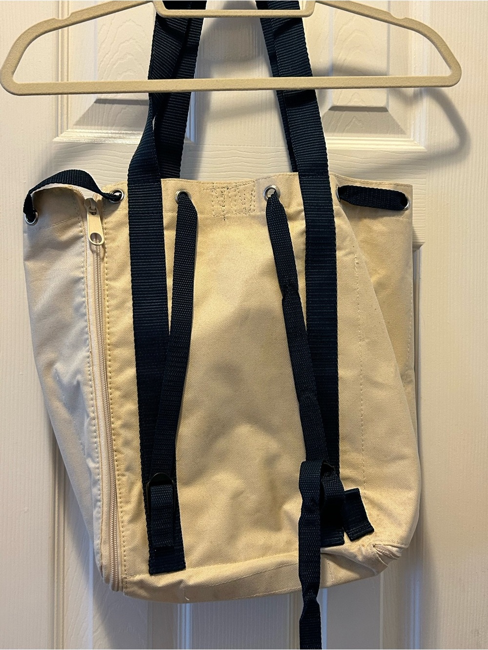 The Original Nantucket Diddy Bag Canvas Tote Bag in Cream with Navy Straps - Picture 4 of 11